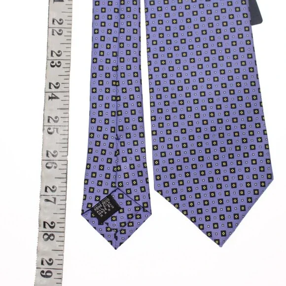 Drake's NWT Neck Tie Purple w Blackish Blue/Yellow/White Geo Pattern 100% Silk
